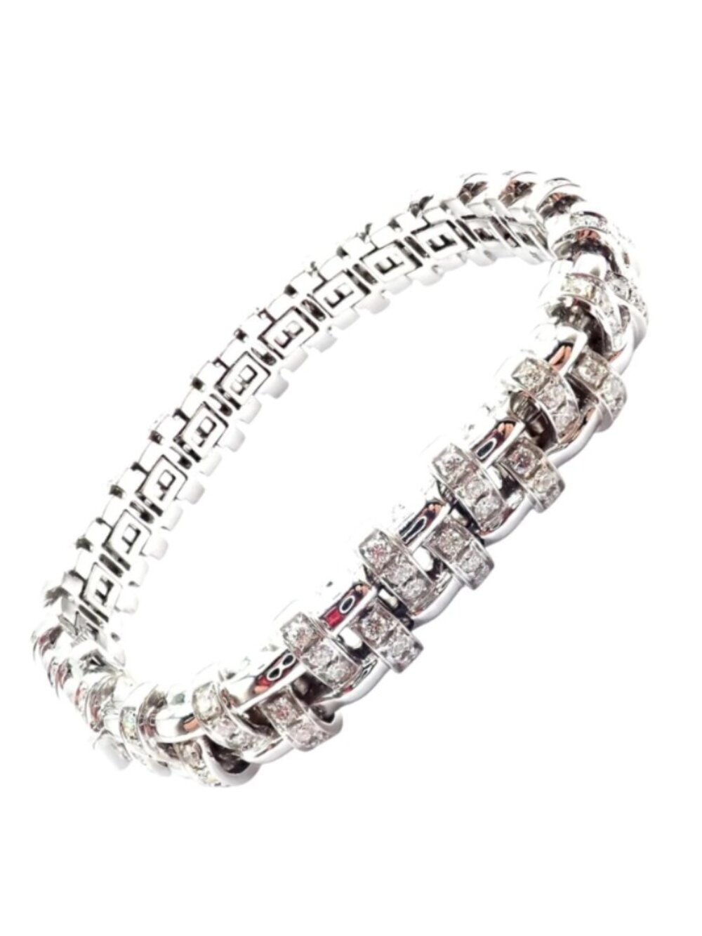 Authentic! Tiffany & Co Vannerie 18k White Gold Basket Weave Diamond Bracelet